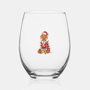 Xmas Lighting Santa Vizsla Dog Christmas  Stemless Wine Glass