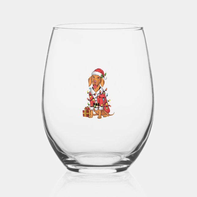 Xmas Lighting Santa Vizsla Dog Christmas  Stemless Wine Glass (Front)