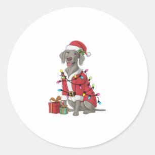 Xmas Lighting Santa Weimaraner Dog Christmas Classic Round Sticker