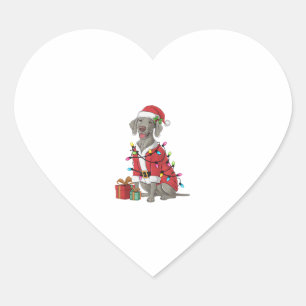 Xmas Lighting Santa Weimaraner Dog Christmas Heart Sticker