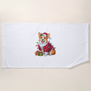 Xmas Lighting Santa Welsh Corgi Dog Christmas Beach Towel