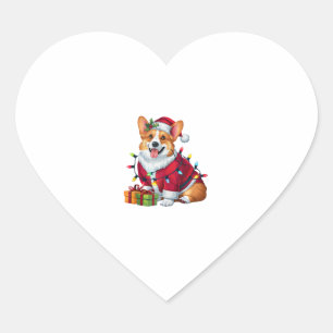 Xmas Lighting Santa Welsh Corgi Dog Christmas Heart Sticker