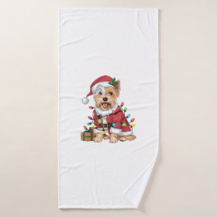 Xmas Lighting Santa Westie Dog Christmas Bath Towel