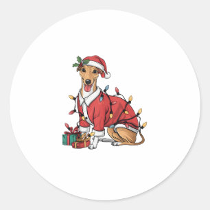 Xmas Lighting Santa Whippet Dog Christmas Classic Round Sticker