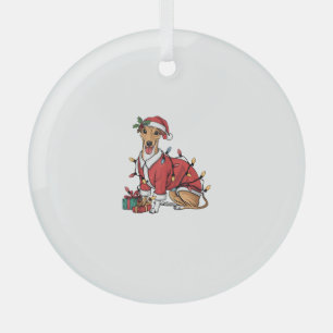 Xmas Lighting Santa Whippet Dog Christmas Glass Tree Decoration