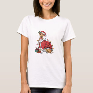 Xmas Lighting Santa Whippet Dog Christmas  T-Shirt
