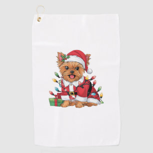 Xmas Lighting Santa Yorkie Dog Christmas Golf Towel