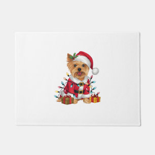 Xmas Lighting Santa Yorkshire Terrier Dog Christma Doormat