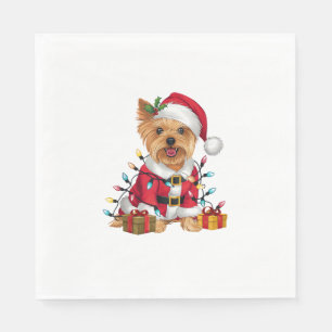 Xmas Lighting Santa Yorkshire Terrier Dog Christma Napkin