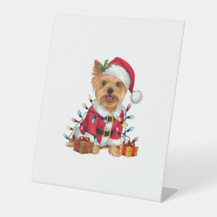 Xmas Lighting Santa Yorkshire Terrier Dog Christma Pedestal Sign