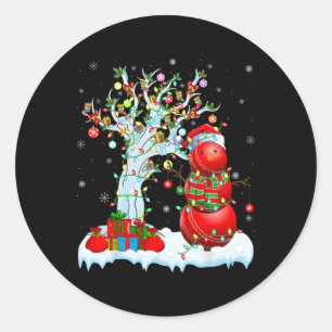 Xmas Lighting Tree Funny Snowman Cricket Ll Christ Classic Round Sticker