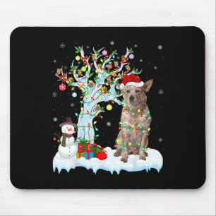 Xmas Lighting Tree Santa Hat Australian Cattle Dog Mouse Pad