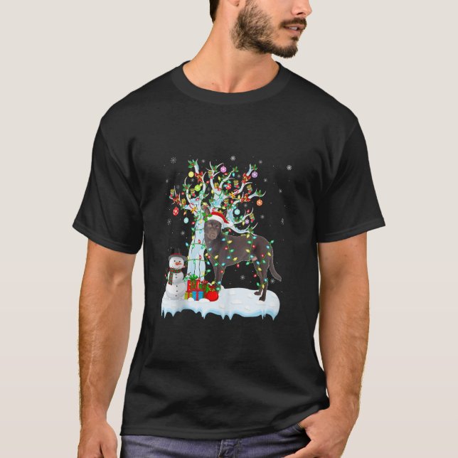 Xmas Lighting Tree Santa Hat Australian Kelpie Dog T-Shirt (Front)