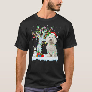 Xmas Lighting Tree Santa Hat Bichon Frise Dog Chri T-Shirt