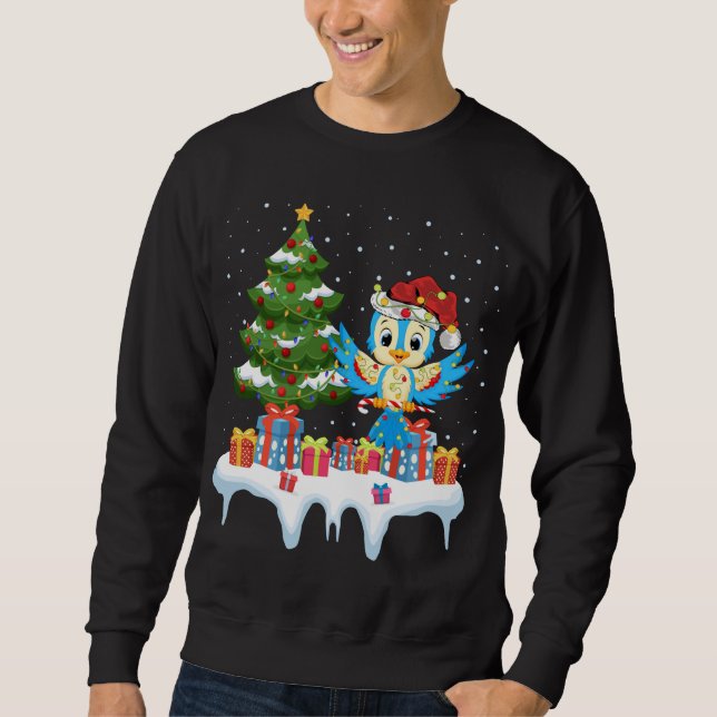 Xmas Lighting Tree Santa Hat Bluebird Christmas Sweatshirt (Front)