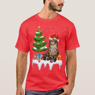 Xmas Lighting Tree Santa Hat Maine Coon Cat Christ T-Shirt