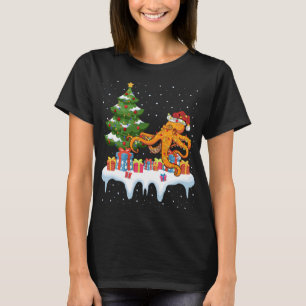 Xmas Lighting Tree Santa Hat Octopus Christmas T-Shirt