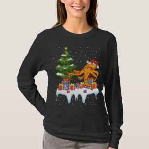 Xmas Lighting Tree Santa Hat Octopus Christmas T-Shirt