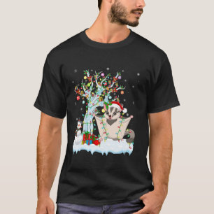 Xmas Lighting Tree Santa Hat Sugar Glider Christma T-Shirt