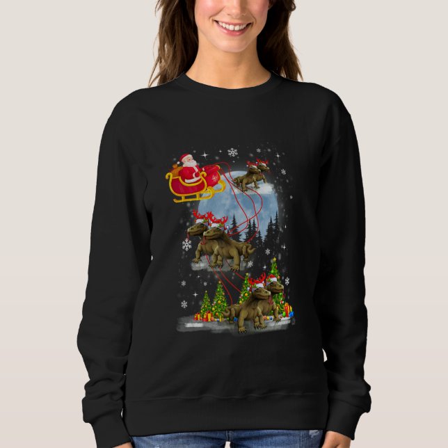 Xmas Lighting Tree Santa Riding Komodo Dragon Chri Sweatshirt (Front)