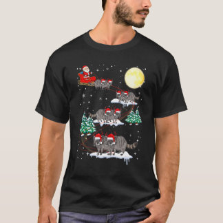 Xmas Lighting Tree Santa Riding Racoon Christmas T-Shirt