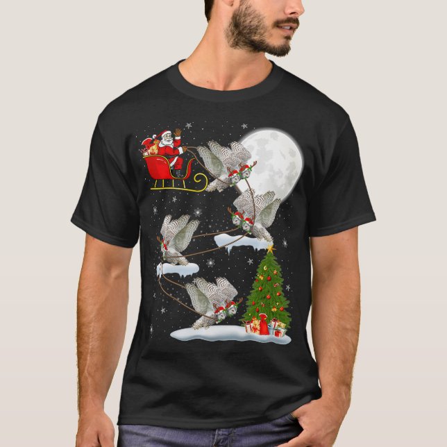 Xmas Lighting Tree Santa Riding Snowy Owl Bird Chr T-Shirt (Front)