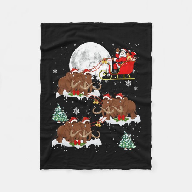 Xmas Lighting Tree Santa Riding Woolly Mammoth Chr Fleece Blanket (Front)