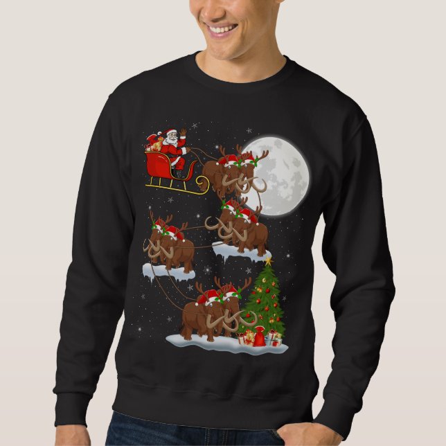 Xmas Lighting Tree Santa Riding Woolly Mammoth Chr Sweatshirt (Front)