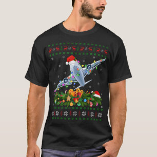 Xmas Lighting Tree Santa Ugly Airplane Christmas T-Shirt