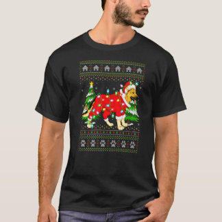 Xmas Lighting Ugly Santa German Shepherd Christmas T-Shirt