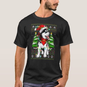 Xmas Lighting Ugly Santa Siberian Husky Christmas T-Shirt