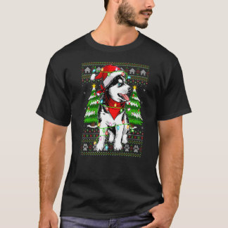 Xmas Lighting Ugly Santa Siberian Husky Christmas T-Shirt