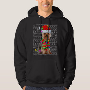 Xmas Lighting Ugly Santa Yorkie Dog Christmas Ragl Hoodie
