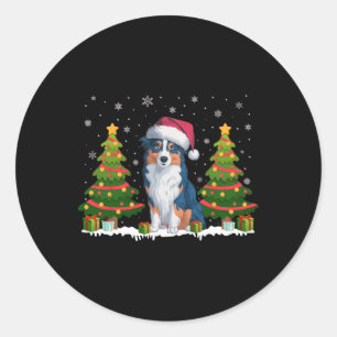 Xmas Lights Australian Shepherd Dog Santa Christma Classic Round Sticker