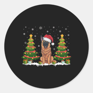 Xmas Lights Belgian Malinois Dog Santa Hat Christm Classic Round Sticker