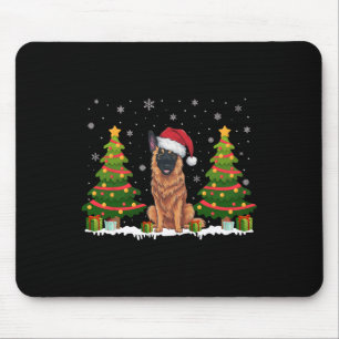 Xmas Lights Belgian Malinois Dog Santa Hat Christm Mouse Pad