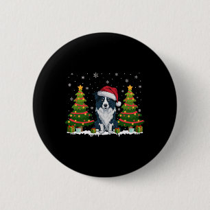 Xmas Lights Border Collie Dog Santa Hat Christmas 6 Cm Round Badge