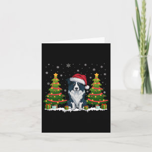 Xmas Lights Border Collie Dog Santa Hat Christmas  Card