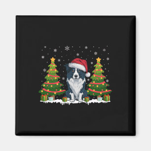 Xmas Lights Border Collie Dog Santa Hat Christmas Magnet