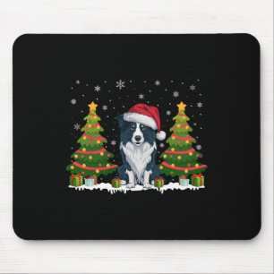 Xmas Lights Border Collie Dog Santa Hat Christmas Mouse Pad