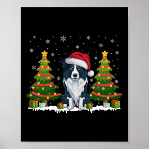 Xmas Lights Border Collie Dog Santa Hat Christmas Poster