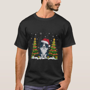 Xmas Lights Border Collie Dog Santa Hat Christmas  T-Shirt