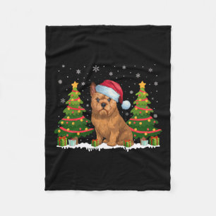 Xmas Lights Brussels Griffon Dog Santa Hat Christm Fleece Blanket