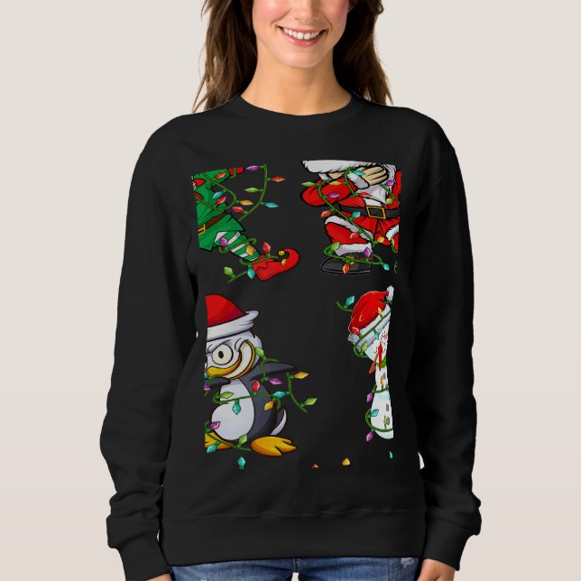 Xmas Lights Dabbing Santa Elf Friends Christmas Da Sweatshirt (Front)