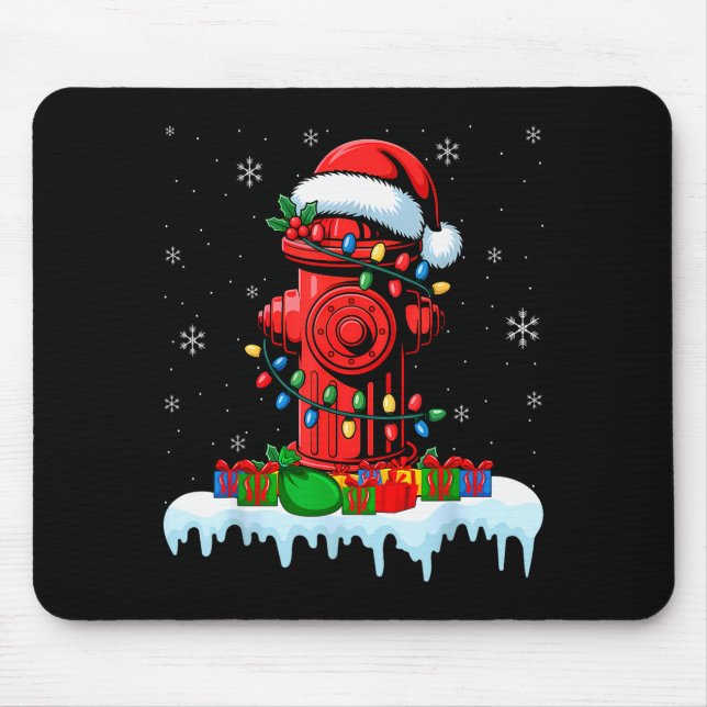 Xmas Lights Fire Hydrant Firefighter Christmas  Mouse Pad (Front)