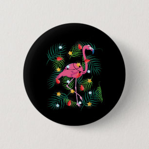 Xmas Lights Flamingo Hawaii Funny Tropical Christm 6 Cm Round Badge
