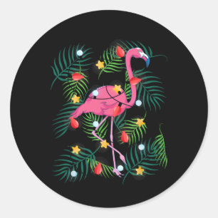 Xmas Lights Flamingo Hawaii Funny Tropical Christm Classic Round Sticker