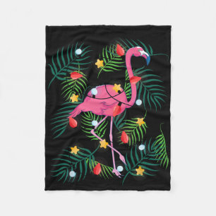 Xmas Lights Flamingo Hawaii Funny Tropical Christm Fleece Blanket