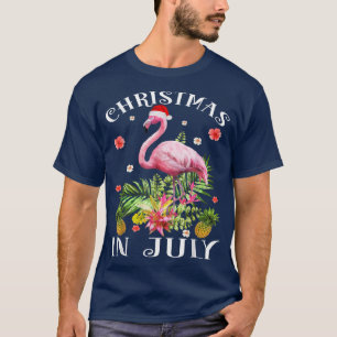 Xmas Lights Flamingo Hawaii Funny Tropical Christm T-Shirt