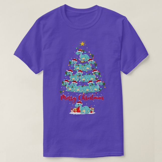Xmas Lights Funny Santa Brontosaurus Dinosaur Chri T-Shirt (Design Front)
